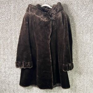 Jones New York Coat Women’s Large Brown Faux Fur Hood Long